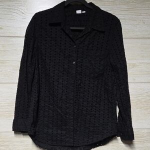 Gap Eyelet Black Textured Button-Up Shirt